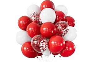 Adeyoo Red and White Balloons - 12 Inch Red White Confetti Latex Balloons Thickened Christmas Party Balloon for Christmas Wedding Birthday Anniversary Engagement Valentine's Day Party Decorations