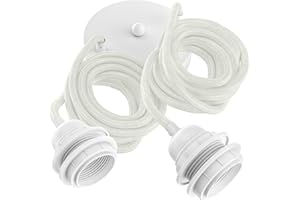 Hoopzi - Pendant Light 2 Flamming - 2.5 m Textile Cable - 2 x E27 Socket - Vintage, Industrial for Dining Table, Living Room, Dining Room, Room, Bedroom, Kitchen