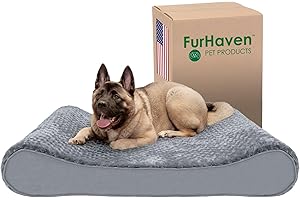 Furhaven XXL Memory Foam Hundebett Ultra Plüsch Kunstfell & Wildleder Luxe Liege mit abnehmbarem, waschbarem Bezug – Grau, Jumbo Plus (XXL)