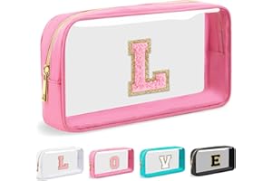 SYYHSYAL Cosmetic Bags Clear Makeup Bag Organizer Travel Essentials Gifts for Women Girlfriend Teen Mom Teacher Brithday Mothers Day Gifts A-Z Personalized Bag (L, Pink)