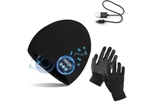 TAGVO Bluetooth V5.0 Beanie with Touchscreen Gloves Set, Unisex Winter Warm Knitted Wireless Bluetooth Headset Music Hat for Running Skiing Hiking, Tech Gifts for Men and Women