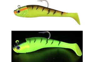 Mega Fishing Norway UV Shad Sea Bait, Rubber Fish + Jig Head, Cod Bait, 20 cm / 300 g & 26 cm / 440 g