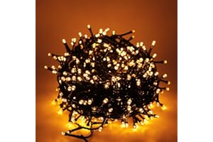 Luccika stringa natalizia con luci a led su cavo verde per uso interno ed esterno controller 31V con 8 giochi di luce e memoria (Oro, 9 Metri con 180 Led)