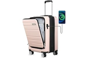 LUGGEX Handgepäck Koffer Hartschale aus PC mit Laptopfach - Erweiterbar Reisekoffer mit Ladungshafen, 4 Rollen, TSA, 55 cm, Rosa