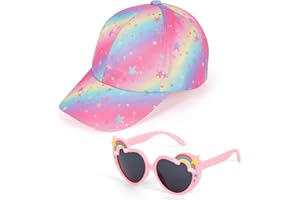 BTHRORO Girls Baseball Cap With Heart Sunglasses - Tie Dye Summer Hat With UV Protection - Adjustable Trucker Cap Rainbow Stars Fantasy Starry Sky for Kids 3-10 Years Pink