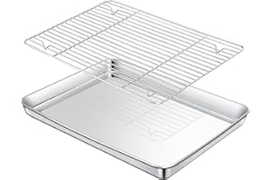 Cozary Teglie da Forno con Griglia di Raffreddamento in Acciaio Inox,40x30x2.5cm, 304 Acciaio Inox,Lucida e Antiruggine, Atossica e Sana, Lavabile in Lavastoviglie