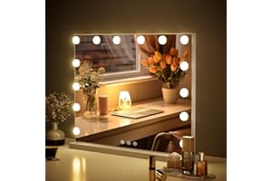 Guanglai Hollywood Vanity Mirror with 14 LED Dimmable Bulbs, Large Lighted Makeup Mirror with 3 Color Modes,Smart Touch Cosmetic Tabletop Mirror for Bedroom,Dressing Room 0704 (50x42cm)
