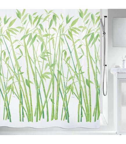Spirella Anti-Schimmel Duschvorhang - Anti-Bakteriell, waschbar,  wasserdicht, Polyester, Bambus 180x200cm Grn Wei : Amazon.de: Kche,  Haushalt & Wohnen
