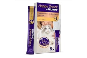 Happy Snack by FELIWAY - Pyszne i kremowe nagrody kojące dla kotów (6 saszetek). Pomaga kotom poczuć się spokojniej i poprawić więź.
