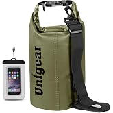 Unigear Dry Bag/Waterproof Bag Olive | Phone Case and Adjustable Long Strap for Boats, Kayaking, Paddle Surfing, Fishing, Raf