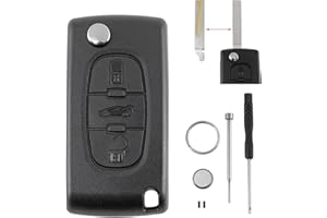 GLOUVDEYZ CE0523 3 Tasten Auto Schlüssel Gehäuse Für Peugeot 207 307 308 407 607 und Citroen C2 C3 C4 C5 C6 mit Batterie CR1620 und Pin-Entfernungswerkzeug Schraubendreher Schlüsselring