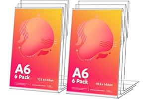 CIOXSOIO 6 Stück Tischaufsteller A6, L Form Acryl Ständer Preisschilder Aufsteller Tischständer für Prospekte Menükarte Werbung Fotorahmen, Kunststoff Foto Bilderrahmen, Flyer Display für Haus, Büro, Laden