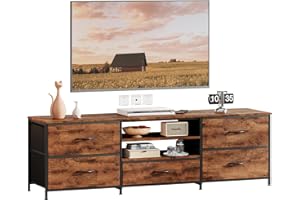 Forthcan TV Stand Cabinet, TV Unit TV Console Table with 5 Drawers Storage Organizers, Entertainment Center with Open Shelf for Living Room, Bedroom (Brown)