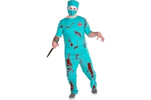 tectake dressforfun 4-TLG. Herrenkostüm Zombie Arzt Doktor Kostüm inkl. Oberteil, Hose, Mundschutz & OP Mütze (L | Nr. 300184)