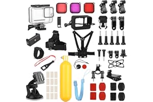 SOBEAU Zubehör Kit Bundle Kompatibel mit GoPro 11 10 9 Black,Brustgurt + Kopfgurt + Auftriebsstange + wasserdichtes Gehäuse + Filter + Zubehör für Kamerarückwand Kompatibel mit GoPro10/9