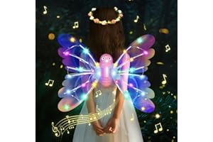 Colmanda Elektrische Schmetterlingsflügel, Feenflügel Set mit Rosa Weißer Kranz, Leuchtende Flügel mit Musik, Geeignet für Mädchen und Frauen in Karneval oder Fairy Party Cosplay