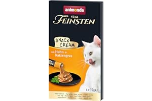 animonda vom Feinsten Katzen Snack Cream (6 x 15g), Köstlicher Katzensnack mit zartem Huhn und nahrhaftem Katzengras in praktischen Frischebeuteln