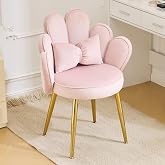 Bonnlo Petal Back Makeup Chair Dressing Table Chair Elegant Dining Chairs Adjustable Gold Legs Lounge Chair for Dressing Tabl