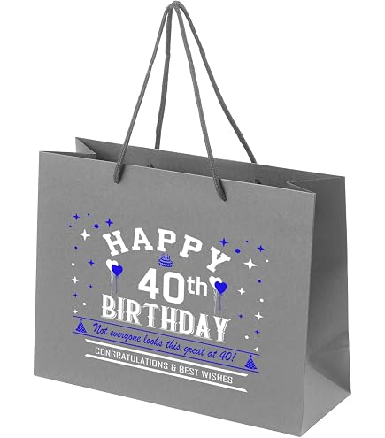 Momoake 40th Birthday Gift Bag Set - Elegant Black Gold 13" Bag With Card & Tissue, 1985 Edition For Men & Women
