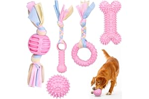 LoQuick 5 pezzi giocattolo per cani, giocattolo da dentizione per cuccioli, giocattolo per cuccioli con corde interattive in cotone, giocattolo per cuccioli in gomma, giocattolo da masticare per cani