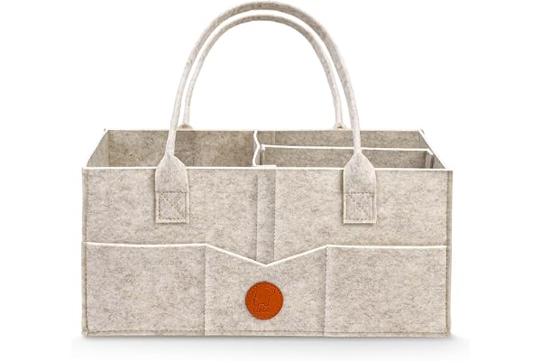HAGOT Organisateur de Couches Bébé, Panier de Rangement avec Compartiment Amovible, Panier Rangement Bébé Portable en Feutre pour les couches, lingettes et inserts