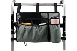 WIVMYPOG Sac de Marche avec Porte Gobelet, pochette de rangement pour fauteuil roulant, Sac fauteuil roulant panier d'accessoires pliable/roulant pour personnes âgées, handicapées