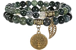 Farfume Braccialetti Chakra da donna - Bracciale con cristalli di pietre curative per donna Bracciale con pietre preziose naturali - Un set di braccialetti con doppia perla