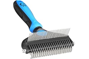 FTTOUUY Brosse pour chien et chat - Brosse 2 en 1 pour animaux de compagnie - Brosse pour sous-poil - Brosse pour enlever le sous-poil mort, les poils emmêlés et les nœuds - Brosse pour poils longs (bleu)