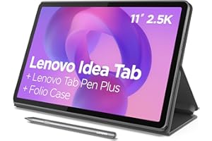 Lenovo Idea Tab - Tablette Tactile, IA intégrée 11'' 2.5K, 90Hz (MediaTek Dimensity 6300, 8Coeurs, RAM 8Go, UFS 2.2 128Go, Android 15, Wifi5 + Bluetooth) Lenovo Tab Pen + Étui Folio - Gris