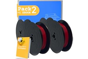 ODI&SEA Pack 2uds de Cinta para máquina de escribir compatible con Olivetti +PDF gratis. Cinta de color rojo y negro, +400 hojas de impresión - 3metros (x2), Material de la cinta: Nylon 13MM X 10ML