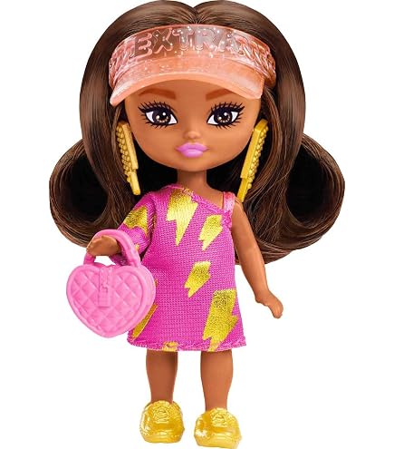 Barbie Extra Mini's Pop – Ca. 14 Cm, Met Glitterjurk, Nepbontjas En Accessoires, Inclusief Standaard