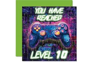 STUFF4 10th Birthday Cards for Boys - Neon Video Gamer - Happy Birthday Card for 10 Year Old Boy Grandson Nephew Cousin Brother, 145mm Bday Greeting Cards