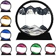 rysnwsu 3D Dynamic Sand Art Liquid Motion, Moving Sand Art Picture Round Glass 3D Deep Sea Sandscape in Motion Display Flowing Sand Frame Relaxing Desktop Home Office Work Decor (Black, 7'')