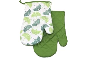 ‎EUROMAT Euromat 2 TLG. Set Topfhandschuhe mit Magnet Grillhandschuhe Backhandschuhe Ofenhandschuhe Kochhandschuhe Küchenhandschuhe Blätter K3250- Grün Weiß