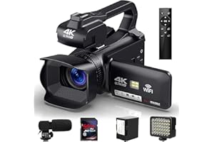 ACTIVERGE Caméscope 4K Caméra Vidéo HD 60FPS 64MP Autofocus Vlog Caméra, WiFi Webcam 18X Zoom Caméscope Numérique 4" Écran Tactile Camera Youtube avec Microphone, Stabilisateur, Télécommande, Carte SD 64 Go