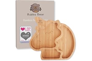Bubba Bear Baby Toddler Suction Plate Set, Made with Natural Bamboo, Stay Put Suction Plates for Weaning Babies & Feeding Toddlers (Unicorn)