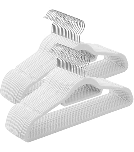 100x Samt Kleiderbügel Weiß - Premium Anti-Rutsch Bügel Mit Silberhaken - Schonend Für Alle Kleidungsstücke | StickandShine