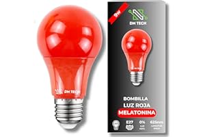 DM TECH Luz Roja Nocturna Melatonina E27 - Bombilla Terapia Roja para Dormir - 0% Luz Azul + Rosca Estándar + Mejora del Ritmo de Descanso