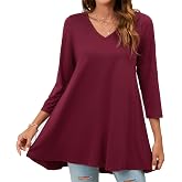 Enmain tunic women 3/4 arm long sleeve tunics for women V neckline large sizes blouses Elegant Festive long blouse long shirt casual for leggings