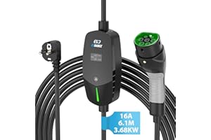 ‎EVDANCE EVDANCE Ladekabel Typ 2 schuko 3.68KW [6.1m|6-16A] Tragbares Ladekabel EU Standard Schuko 2-Pin Ladegerät mit OLED Bildschirm für i3, e-Up, ID.3, ID.4, Zoe, fortwo, Kona