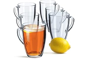 KADAX Szklanki z Uchwytem - Zestaw 6 Sztuk do Herbaty, Kawy, Wody, Napojów, Mrożonej Herbaty, Soku (Lina, 350 ml)