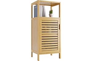 HITNET Bathroom Cabinet Freestanding, Small Bamboo Floor Cabinet, Sofa Side Table Storage Organizer, Space Saving Kitchen Cupboard for Bedroom Living Room, Natural