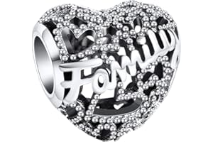 Annmors Family Heart Love Mom Charm for Bracelet Necklaces 925 Sterling Silver Bead Charm for Christmas Valentine's Day Happy Birthday Jewelry Gifts