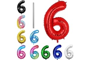 AOISYESBIG Geburtstag zahlen Luftballon 6 jahre – Rot XXL Jumbo Folienballon 40 Zoll – 101 cm Luftballons 6. Geburtstag Junge Mädchen Babyparty Geburtstagsdeko Jubiläumsparty Dekoration – Fliegt mit Helium