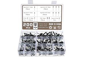 KEESIN 200 piezas de remaches de aluminio negro ciego remaches kit surtido de remaches de brida grande remaches ciegos de extremo abierto con caja de almacenamiento M3.2 M4 M4.8