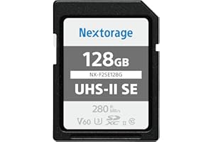 Nextorage 128GB F2SE High-Speed SDHC/SDXC Memory Card with V60 UHS-II Performance (280MB/s Read & 100MB/s Write) for 4K/Continuous Shooting Video/Camera
