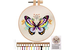 JSRQT Kit de Démarrage de Broderie, Papillons Kit de Broderie pour Adultes Débutant, Point de Croix Broderie Kit Complet, DIY Cross Stitch Embroidery Starter Kit pour Adultes