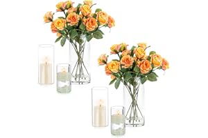 Inweder Jarrones de Cristal Decorativos Modernos - Juego de 6 Floreros Cilíndricos Transparentes Portavela Huracán Portavelas Cristal para Velas de Pilar Velas Flotantes Centros de Mesa para Bodas
