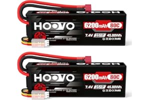 HOOVO 2S 7.4V 80C Lipo Battery 6200mAh RC Battery with Deans Plug Battery for RC Car Aeroplane Helicopter Boat Buggy RC Quadcopter (2 Packs)