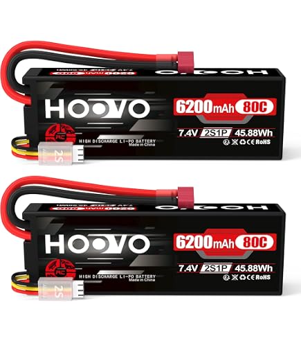 HOOVO Lot de 2 batteries LiPo RC 2S 7,4 V 5200 mAh 80 C - Coque rigide avec prise Deans - Batterie de rechange pour voiture radiocommandée, camion, hélicoptère, bateau, bateau, etc HOOVO Lot de 2 batteries LiPo RC 2S 7,4 V 5200 mAh 80 C - Coque rigide avec prise Deans - Batterie de rechange pour voiture radiocommandée, camion, hélicoptère, bateau, bateau, etc